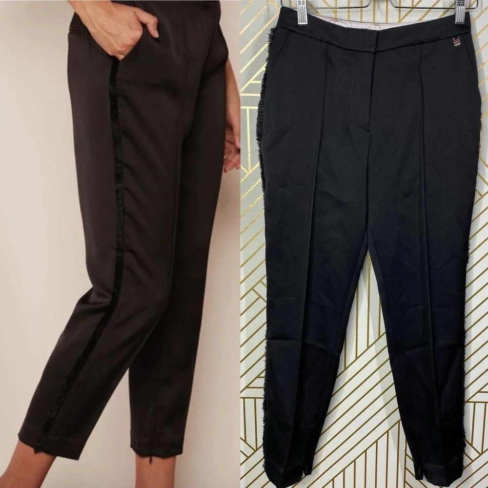 TED BAKER Winny Fringe Side Seam Trousers in Black Size 1 / US XS